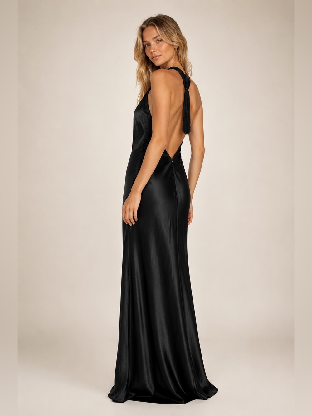 Reformation Bianca 100% Silk Halter Maxi Dress Black Size 10 NWT Camille Rowe - Picture 2 of 11